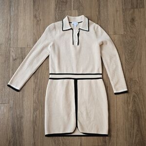 Reiss Cream Long Sleeve Dress with Black Accents